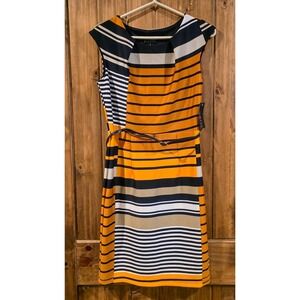 En Focus Studio Women Sheath Dress Size 6 Multicolor Striped Casual Waist Belt